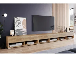 New Móvel de TV moderno 300 cm – sem puxadores, cor castanheiro, mate, de chão ou suspenso Castanho