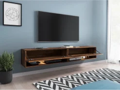 Móvel De Tv| Móvel de TV moderno 180 cm – sem puxadores, cor Old Style, mate, de chão ou suspenso Castanho