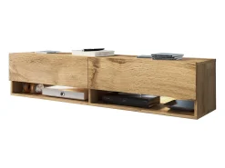 Móvel De Tv* Móvel de TV moderno 140 cm – sem puxadores, de chão ou suspenso, 1 porta basculante, 2 nichos, cor carvalho wotan mate Castanho