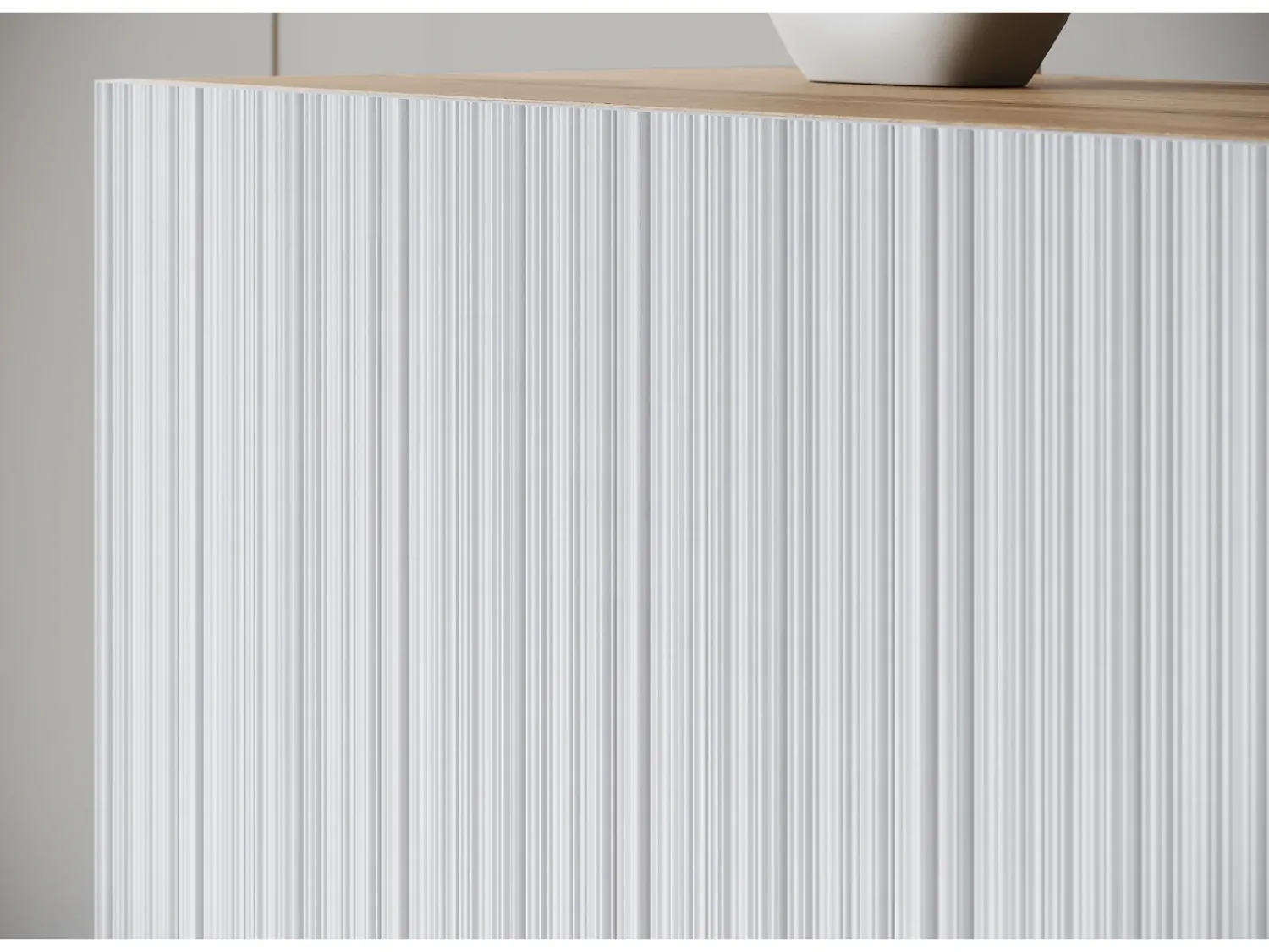 Móvel de TV moderno 190 cm artisan com pés para sala de estar, frentes em MDF brancas com ranhuras, 4 portas basculantes^ Móvel De Tv