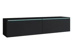 Móvel De Tv* Móvel de TV moderno 140 cm com LED 2 portas, sem puxadores, mate, de chão ou suspenso Preto
