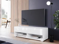 Móvel De Tv* Móvel de TV moderno 100 cm com LED – sem puxadores, corpo mate, frentes brilho, de chão ou suspenso Branco