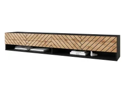 Móvel de TV moderno 180 cm com LED – corpo mate, frentes MDF carvalho Wotan espinha de peixe, sem puxadores, suspenso ou de chão^ Móvel De Tv