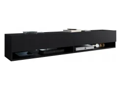 Móvel De Tv* Móvel de TV moderno 180 cm com LED sem puxadores – mate suspenso ou de chão Preto