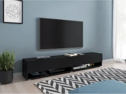 Móvel De Tv* Móvel de TV moderno 180 cm com LED sem puxadores – mate suspenso ou de chão Preto