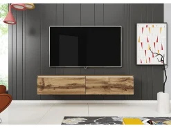 Móvel De Tv* Móvel de TV moderno 140 cm com LED 2 portas, sem puxadores, carvalho wotan, de chão ou suspenso Castanho