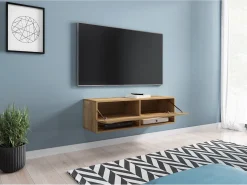 Móvel de TV moderno 100 cm com LED – sem puxadores, carvalho wotan, de chão ou suspenso^ Móvel De Tv