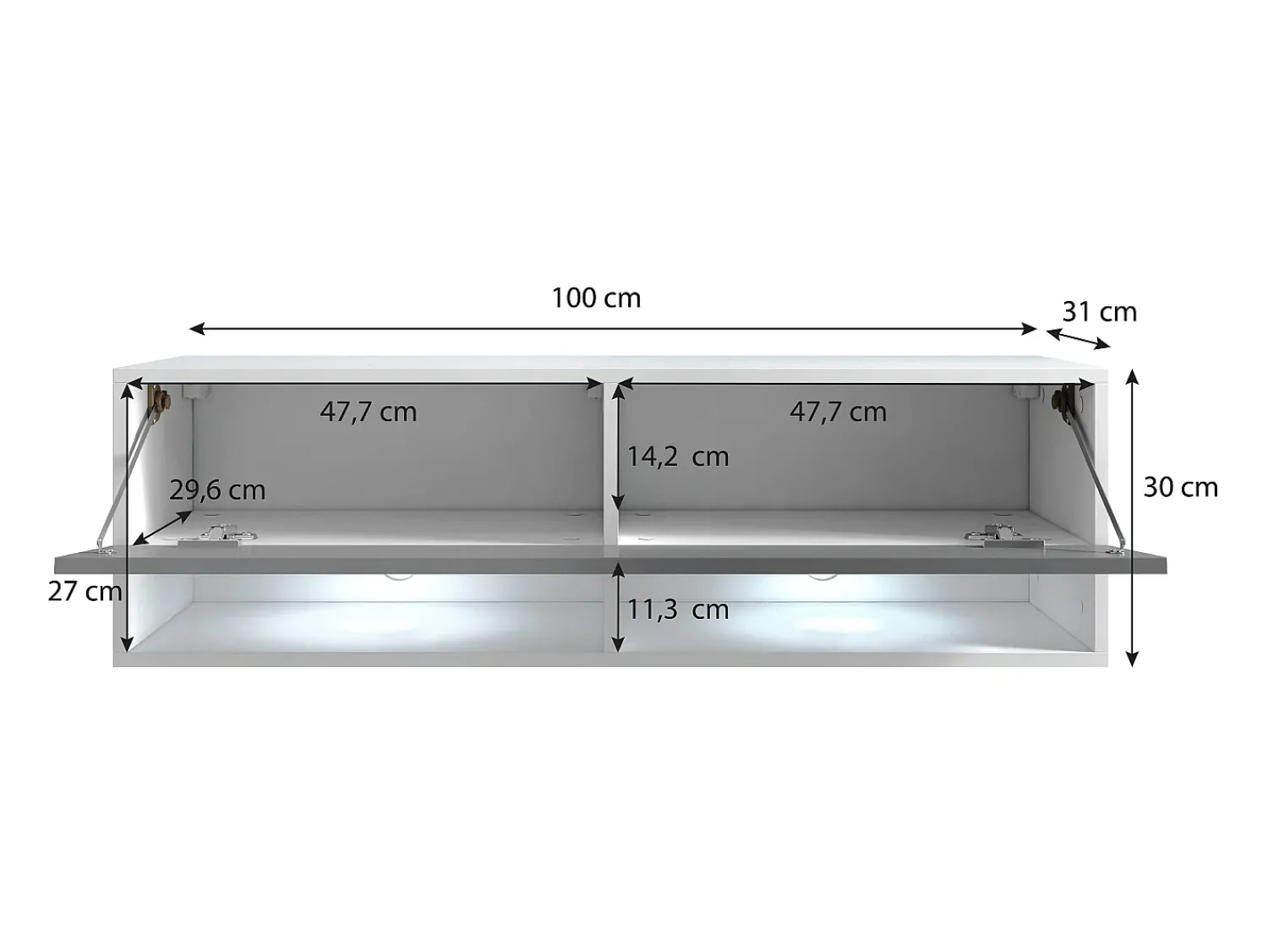 Móvel de TV moderno 100 cm com LED – sem puxadores, carvalho wotan, de chão ou suspenso^ Móvel De Tv