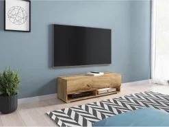 Móvel de TV moderno 100 cm com LED – sem puxadores, carvalho wotan, de chão ou suspenso^ Móvel De Tv