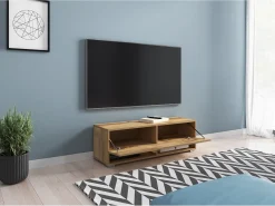 Móvel de TV moderno 100 cm com LED – sem puxadores, carvalho wotan, de chão ou suspenso^ Móvel De Tv