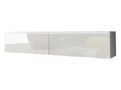 Móvel De Tv| Móvel de TV moderno 140 cm com LED 2 portas, sem puxadores, corpo mate, frentes brilho, de chão ou suspenso Branco
