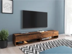 Online Móvel de TV moderno 180 cm com LED sem puxadores – old style mate suspenso ou de chão Castanho