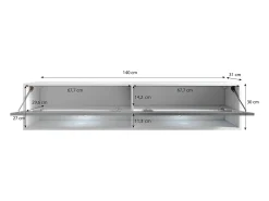 Móvel De Tv| Móvel de TV moderno 140 cm com LED sem puxadores Carvalho Wotan suspenso ou de chão 1 porta basculante 2 nichos Castanho