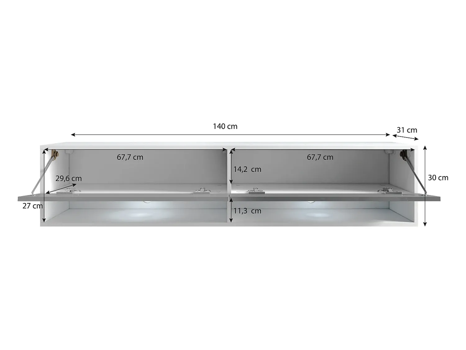 Móvel De Tv| Móvel de TV moderno 140 cm com LED sem puxadores Carvalho Wotan suspenso ou de chão 1 porta basculante 2 nichos Castanho