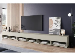 Discount Móvel de TV moderno 300 cm com LED – sem puxadores, caxemira mate, suspenso ou de pé Bege