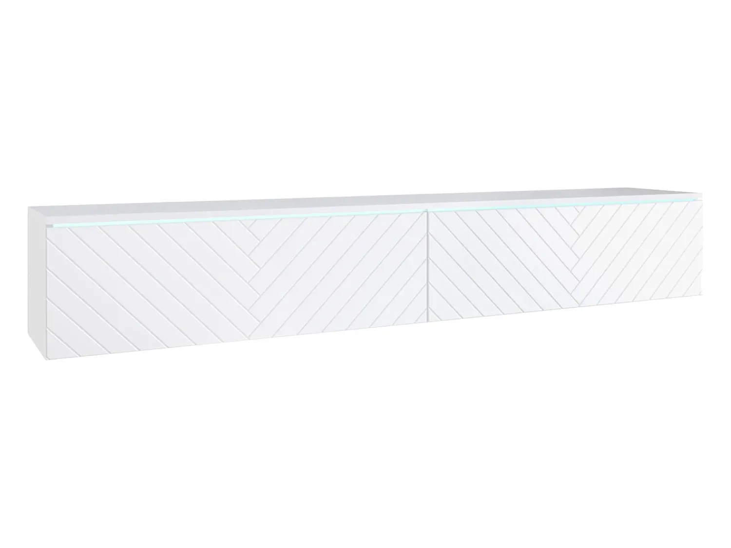 Hot Móvel de TV moderno 180 cm com LED para sala – 2 portas, sem puxadores, fosco, de chão ou suspenso, frentes MDF espinha de peixe Branco