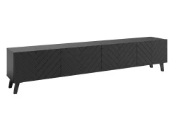Móvel De Tv* Móvel de TV moderno 190 cm com pés para sala de estar, grafite mate, frentes em MDF fresadas em espinha de peixe Preto