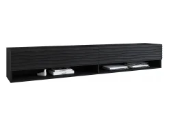 Outlet Móvel de TV moderno 180 cm com LED – corpo mate, frentes MDF ondulação, sem puxadores, suspenso ou de chão Preto