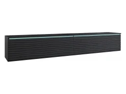 Móvel De Tv* Móvel de TV moderno 180 cm para sala – 2 portas sem puxadores, acabamento mate, de chão ou suspenso, frentes em MDF mate Preto