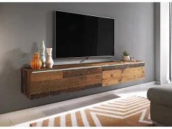 Sale Móvel de TV moderno 180 cm para sala com LED – 2 portas, sem puxadores, old style fosco, de chão ou suspenso Castanho