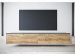 Móvel De Tv* Móvel de TV moderno 180 cm para sala – 2 portas, sem puxadores, acabamento mate, de chão ou suspenso, matera / castanheiro breslau Multicor