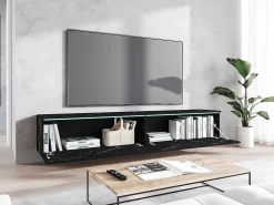 Móvel de TV moderno 180 cm para sala – 2 portas, sem puxadores, acabamento mate, de chão ou suspenso, san sebastian^ Móvel De Tv