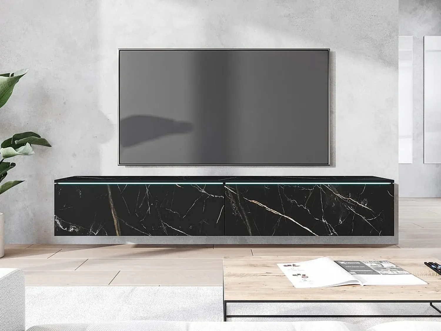 Móvel de TV moderno 180 cm para sala – 2 portas, sem puxadores, acabamento mate, de chão ou suspenso, san sebastian^ Móvel De Tv