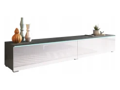 Outlet Móvel de TV moderno 180 cm para sala com LED – 2 portas, sem puxadores, corpo antracite fosco, frentes branco brilho, de chão ou suspenso Cinza antracite
