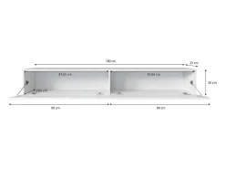 Outlet Móvel de TV moderno 180 cm para sala com LED – 2 portas, sem puxadores, corpo antracite fosco, frentes branco brilho, de chão ou suspenso Cinza antracite