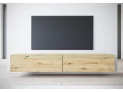 Móvel de TV moderno 180 cm para sala com LED – 2 portas, sem puxadores, carvalho artisan, de chão ou suspenso^ Móvel De Tv