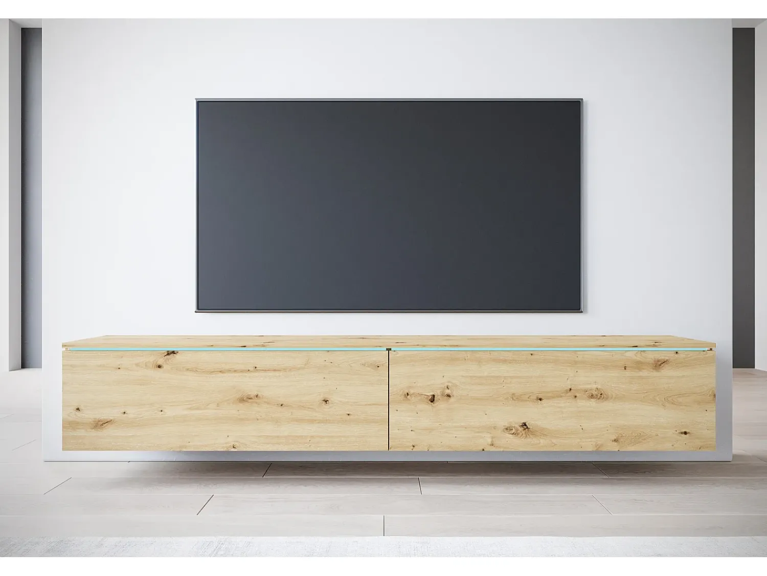 Móvel de TV moderno 180 cm para sala com LED – 2 portas, sem puxadores, carvalho artisan, de chão ou suspenso^ Móvel De Tv
