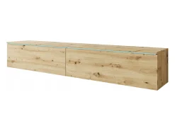 Móvel de TV moderno 180 cm para sala com LED – 2 portas, sem puxadores, carvalho artisan, de chão ou suspenso^ Móvel De Tv
