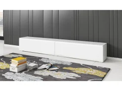 Móvel De Tv| Móvel de TV moderno 180 cm para sala – 2 portas, sem puxadores, mate + brilho, de chão ou suspenso, / brilho Branco