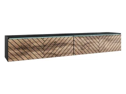Móvel de TV moderno 180 cm para sala – sem puxadores, acabamento mate, de chão ou suspenso, corpo mate / frentes em MDF espinha de peixe carvalho wotan^ Móvel De Tv