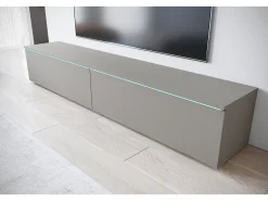 Móvel De Tv* Móvel de TV moderno 180 cm para sala com LED – 2 portas, sem puxadores, cinza paládio fosco, de chão ou suspenso Cinzento claro