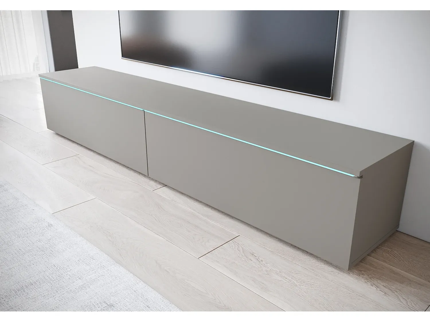 Móvel De Tv* Móvel de TV moderno 180 cm para sala com LED – 2 portas, sem puxadores, cinza paládio fosco, de chão ou suspenso Cinzento claro