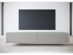 Móvel De Tv* Móvel de TV moderno 180 cm para sala com LED – 2 portas, sem puxadores, cinza paládio fosco, de chão ou suspenso Cinzento claro