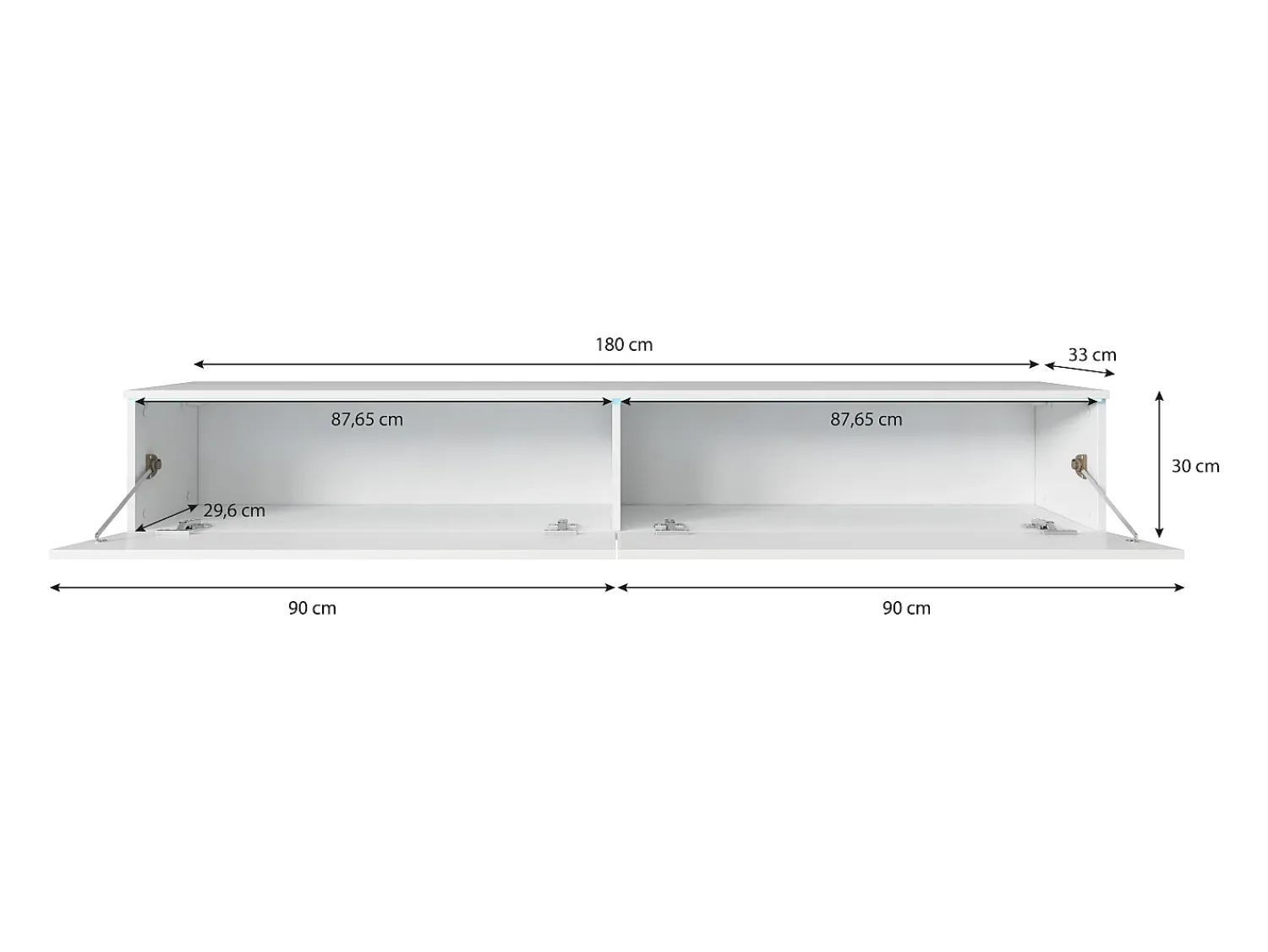 Sale Móvel de TV moderno 180 cm para sala – 2 portas, sem puxadores, mate + brilho, de chão ou suspenso, matera / branco brilho Cinza antracite / Branco