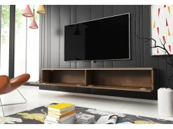 Móvel De Tv* Móvel de TV moderno 180 cm para sala – 2 portas, sem puxadores, acabamento mate, de chão ou suspenso, carvalho wotan / carvalho wotan Natural escuro