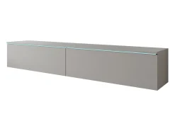 New Móvel de TV moderno 180 cm para sala – 2 portas, sem puxadores, acabamento mate, de chão ou suspenso, cinzento paládio Cinzento claro