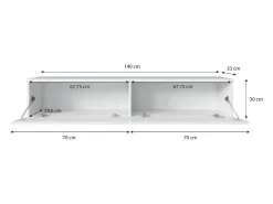 Móvel De Tv| Móvel de TV moderno 140 cm para sala – 2 portas sem puxadores, betão smart mate, de chão ou suspenso Cinzento