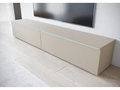 Discount Móvel de TV moderno 180 cm para sala com LED – 2 portas, sem puxadores, caxemira fosco, de chão ou suspenso Bege