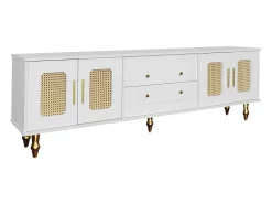 ModernLuxe Móvel de TV moderno - com portas de vime e 2 gavetas - pernas de metal -^ Móvel De Tv