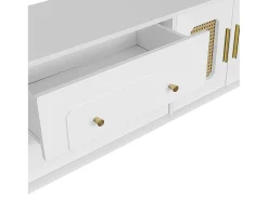 ModernLuxe Móvel de TV moderno - com portas de vime e 2 gavetas - pernas de metal -^ Móvel De Tv