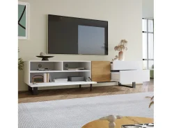 Hot Merax Móvel de TV moderno 2 gavetas, 2 compartimentos e 1 porta - 180 x 38 x 50 cm - MDF - Branco