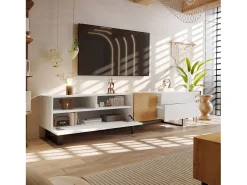 Hot Merax Móvel de TV moderno 2 gavetas, 2 compartimentos e 1 porta - 180 x 38 x 50 cm - MDF - Branco