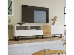 Hot Merax Móvel de TV moderno 2 gavetas, 2 compartimentos e 1 porta - 180 x 38 x 50 cm - MDF - Branco