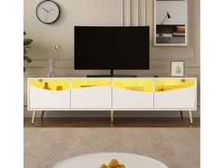 Merax Móvel de TV moderno 180 x 40 x 50 cm com LEDs - pés de metal dourado - frente de vidro e 4 gavetas - MDF -^ Móvel De Tv