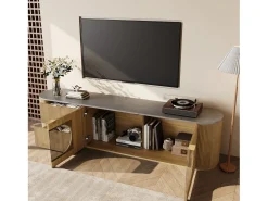 ModernLuxe Móvel de TV moderno aspecto madeira - 172x38x45,5 cm - 2 portas e 2 gavetas - Tampo efeito mármore - MDF - Natural^ Móvel De Tv