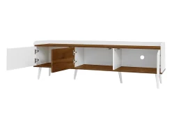 Móvel De Tv| Móvel de TV moderno com 3 portas, armário baixo em acabamento e madeira natural, 160x39x49,5cm Branco